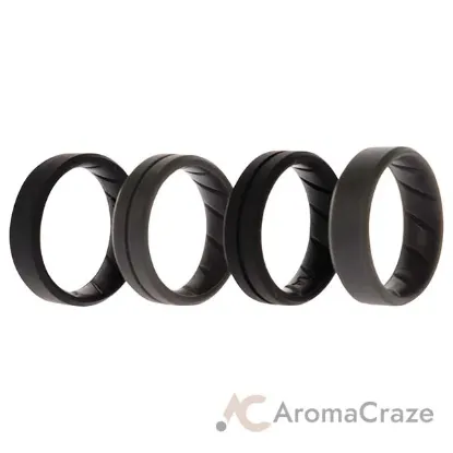 Picture of Silicone Wedding BR Middle Line Ring Set - Basic-Black-Grey by ROQ for Men - 4 x 14 mm Ring