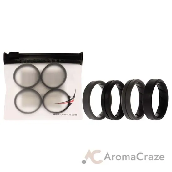 Picture of Silicone Wedding BR Middle Line Ring Set - Basic-Black-Grey by ROQ for Men - 4 x 15 mm Ring