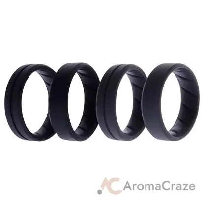 Picture of Silicone Wedding BR Middle Line Ring Set - Basic-Black-Grey by ROQ for Men - 4 x 16 mm Ring