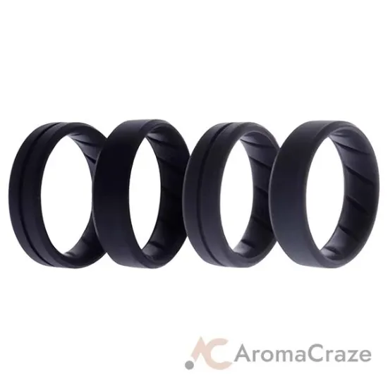 Picture of Silicone Wedding BR Middle Line Ring Set - Basic-Black-Grey by ROQ for Men - 4 x 16 mm Ring
