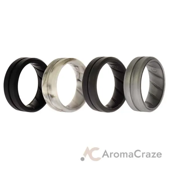 Picture of Silicone Wedding BR Middle Line Ring Set - Basic-Marble by ROQ for Men - 4 x 9 mm Ring