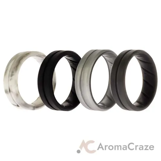 Picture of Silicone Wedding BR Middle Line Ring Set - Basic-Marble by ROQ for Men - 4 x 11 mm Ring