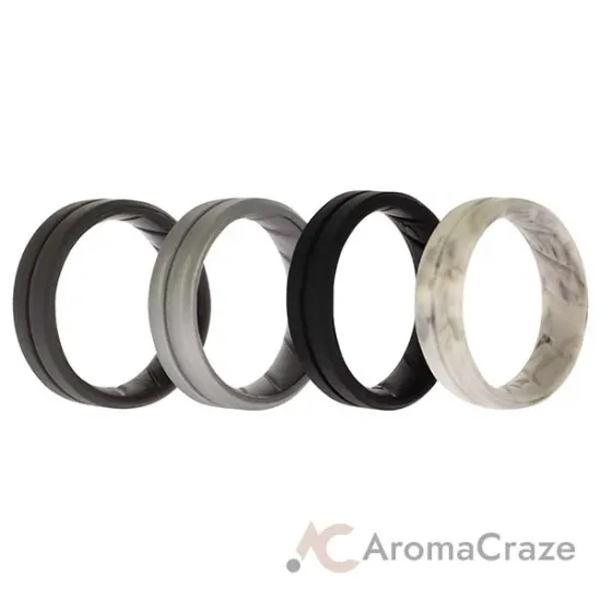 Picture of Silicone Wedding BR Middle Line Ring Set - Basic-Marble by ROQ for Men - 4 x 14 mm Ring