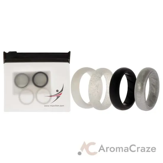 Picture of Silicone Wedding BR Solid Ring Set - Basic-Black-White by ROQ for Women - 4 x 5 mm Ring