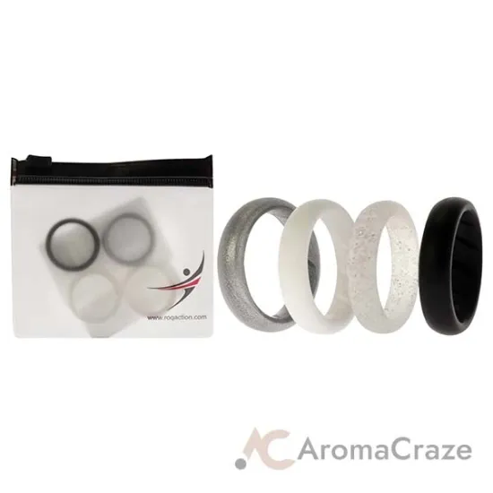 Picture of Silicone Wedding BR Solid Ring Set - Basic-Black-White by ROQ for Women - 4 x 7 mm Ring