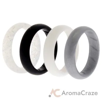 Picture of Silicone Wedding BR Solid Ring Set - Basic-Black-White by ROQ for Women - 4 x 8 mm Ring
