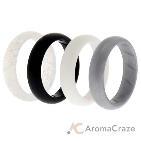 Picture of Silicone Wedding BR Solid Ring Set - Basic-Black-White by ROQ for Women - 4 x 8 mm Ring