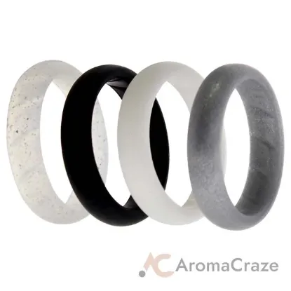 Picture of Silicone Wedding BR Solid Ring Set - Basic-Black-White by ROQ for Women - 4 x 9 mm Ring