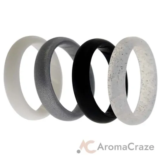 Picture of Silicone Wedding BR Solid Ring Set - Basic-Black-White by ROQ for Women - 4 x 10 mm Ring