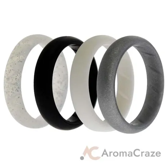 Picture of Silicone Wedding BR Solid Ring Set - Basic-Black-White by ROQ for Women - 4 x 11 mm Ring