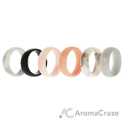 Picture of Silicone Wedding 6mm Smooth Ring Set - RoseMarble by ROQ for Women - 6 x 4 mm Ring