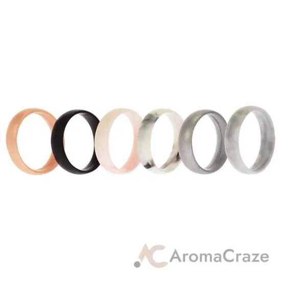 Picture of Silicone Wedding 6mm Smooth Ring Set - RoseMarble by ROQ for Women - 6 x 10 mm Ring