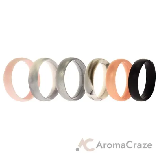 Picture of Silicone Wedding 6mm Smooth Ring Set - RoseMarble by ROQ for Women - 6 x 11 mm Ring