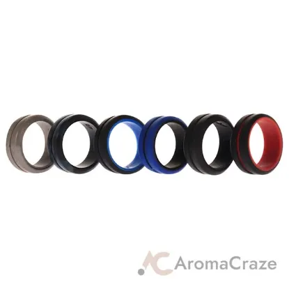 Picture of Silicone Wedding 2Layer Middle Line Ring Set - Black-Camo by ROQ for Men - 6 x 7 mm Ring