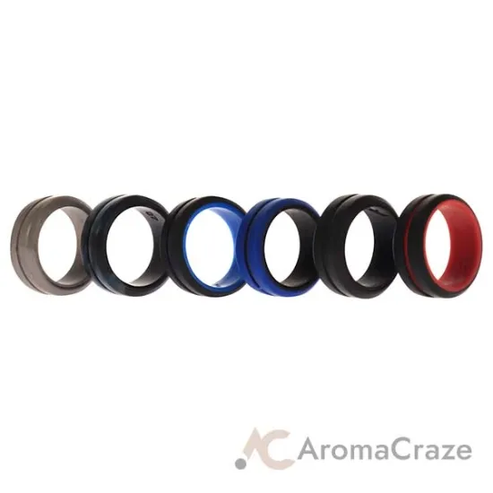 Picture of Silicone Wedding 2Layer Middle Line Ring Set - Black-Camo by ROQ for Men - 6 x 7 mm Ring