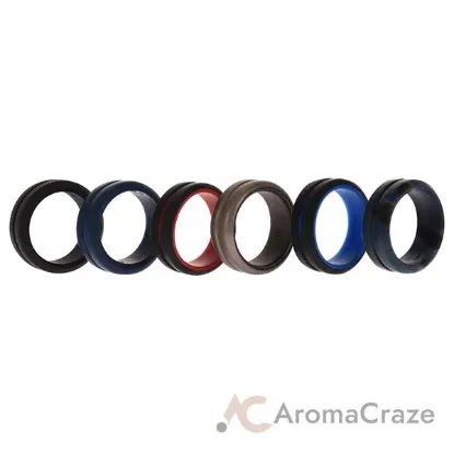 Picture of Silicone Wedding 2Layer Middle Line Ring Set - Black-Camo by ROQ for Men - 6 x 8 mm Ring
