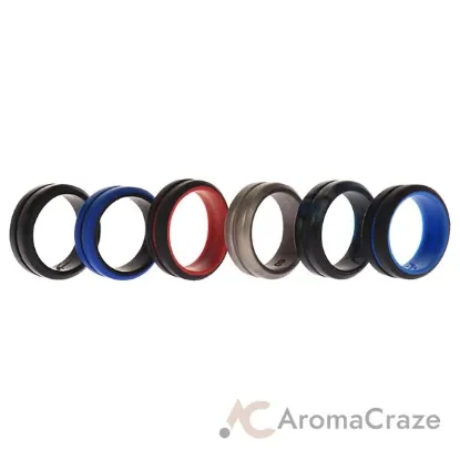 Picture of Silicone Wedding 2Layer Middle Line Ring Set - Black-Camo by ROQ for Men - 6 x 9 mm Ring