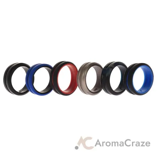 Picture of Silicone Wedding 2Layer Middle Line Ring Set - Black-Camo by ROQ for Men - 6 x 9 mm Ring