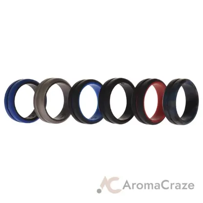 Picture of Silicone Wedding 2Layer Middle Line Ring Set - Black-Camo by ROQ for Men - 6 x 10 mm Ring