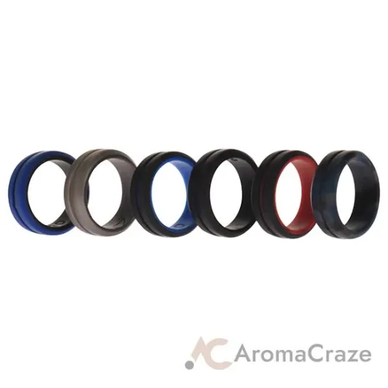 Picture of Silicone Wedding 2Layer Middle Line Ring Set - Black-Camo by ROQ for Men - 6 x 10 mm Ring