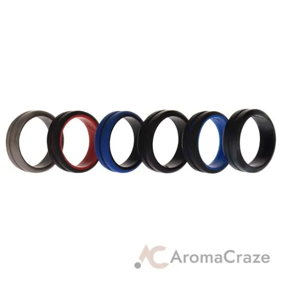 Picture of Silicone Wedding 2Layer Middle Line Ring Set - Black-Camo by ROQ for Men - 6 x 11 mm Ring