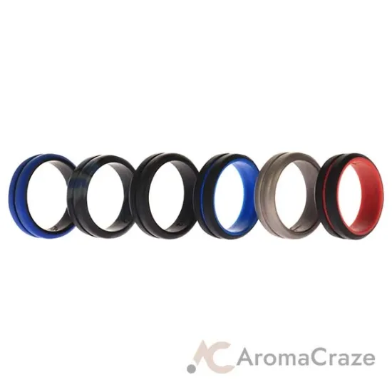 Picture of Silicone Wedding 2Layer Middle Line Ring Set - Black-Camo by ROQ for Men - 6 x 12 mm Ring