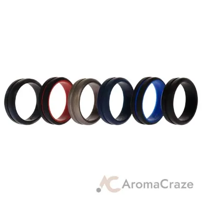 Picture of Silicone Wedding 2Layer Middle Line Ring Set - Black-Camo by ROQ for Men - 6 x 13 mm Ring