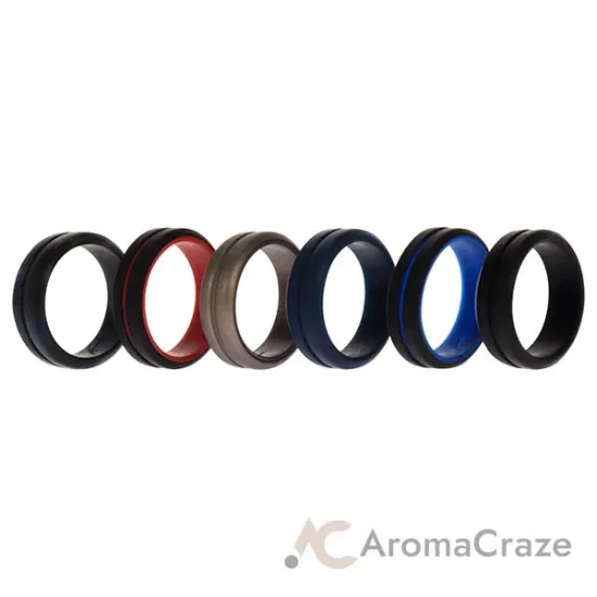 Picture of Silicone Wedding 2Layer Middle Line Ring Set - Black-Camo by ROQ for Men - 6 x 13 mm Ring