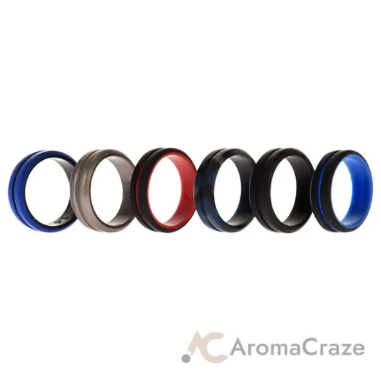 Picture of Silicone Wedding 2Layer Middle Line Ring Set - Black-Camo by ROQ for Men - 6 x 14 mm Ring