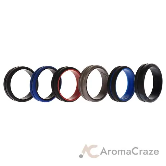 Picture of Silicone Wedding 2Layer Middle Line Ring Set - Black-Camo by ROQ for Men - 6 x 15 mm Ring
