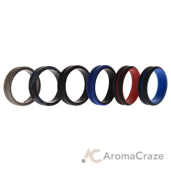 Picture of Silicone Wedding 2Layer Middle Line Ring Set - Black-Camo by ROQ for Men - 6 x 16 mm Ring