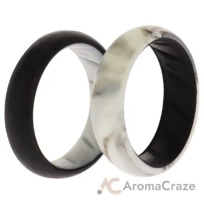Picture of Silicone Wedding BR Solid Ring Set - Black-Marble by ROQ for Women - 2 x 4 mm Ring