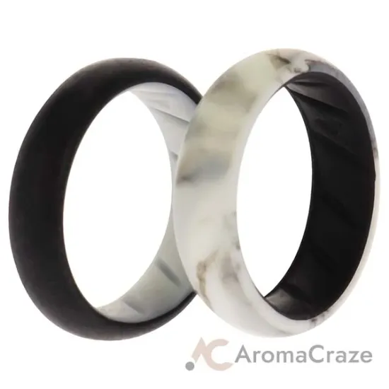 Picture of Silicone Wedding BR Solid Ring Set - Black-Marble by ROQ for Women - 2 x 4 mm Ring