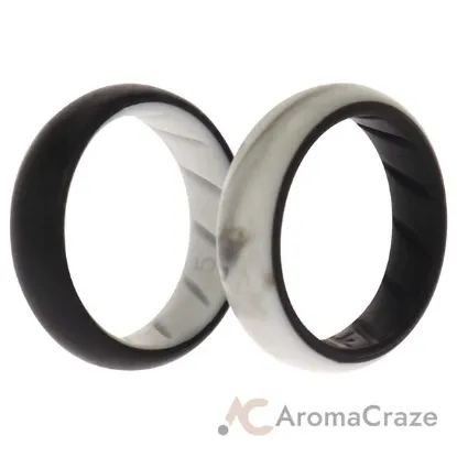 Picture of Silicone Wedding BR Solid Ring Set - Black-Marble by ROQ for Women - 2 x 5 mm Ring