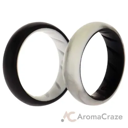 Picture of Silicone Wedding BR Solid Ring Set - Black-Marble by ROQ for Women - 2 x 6 mm Ring