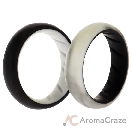 Picture of Silicone Wedding BR Solid Ring Set - Black-Marble by ROQ for Women - 2 x 6 mm Ring