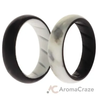 Picture of Silicone Wedding BR Solid Ring Set - Black-Marble by ROQ for Women - 2 x 7 mm Ring