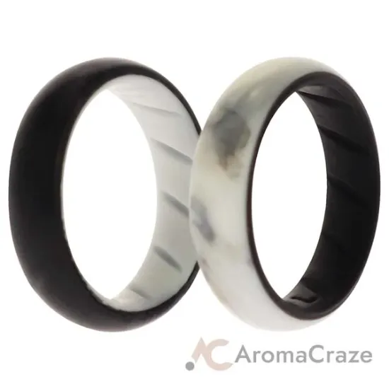 Picture of Silicone Wedding BR Solid Ring Set - Black-Marble by ROQ for Women - 2 x 7 mm Ring