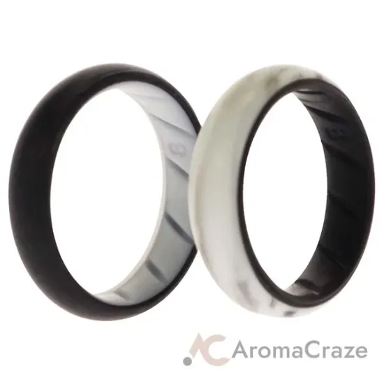 Picture of Silicone Wedding BR Solid Ring Set - Black-Marble by ROQ for Women - 2 x 8 mm Ring