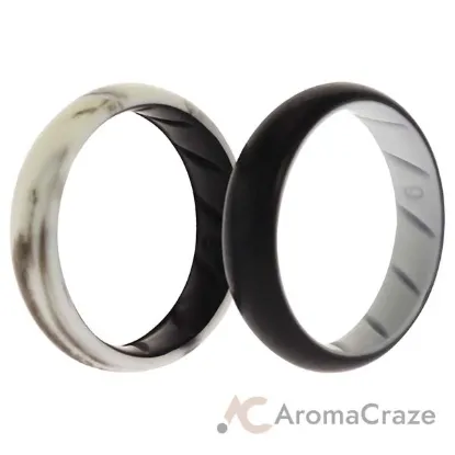Picture of Silicone Wedding BR Solid Ring Set - Black-Marble by ROQ for Women - 2 x 9 mm Ring