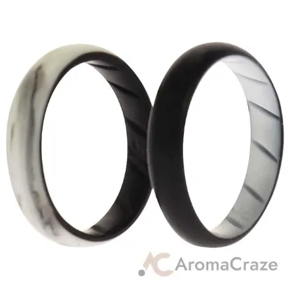 Picture of Silicone Wedding BR Solid Ring Set - Black-Marble by ROQ for Women - 2 x 10 mm Ring