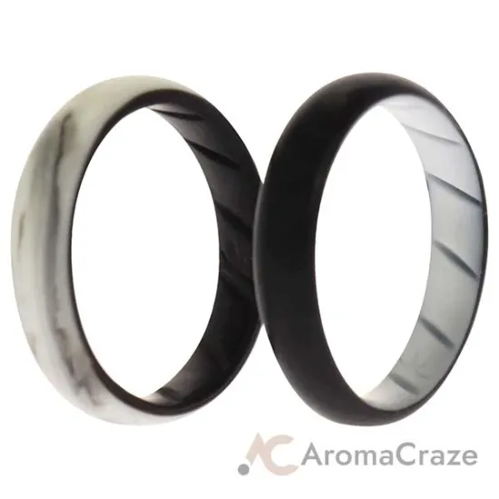 Picture of Silicone Wedding BR Solid Ring Set - Black-Marble by ROQ for Women - 2 x 10 mm Ring