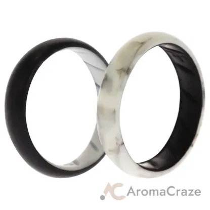 Picture of Silicone Wedding BR Solid Ring Set - Black-Marble by ROQ for Women - 2 x 11 mm Ring