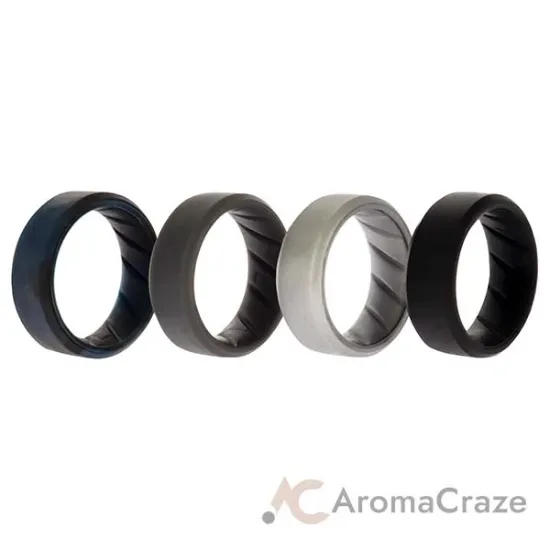Picture of Silicone Wedding BR 8mm Edge Ring Set - Basic-Black-BlueC by ROQ for Men - 4 x 7 mm Ring