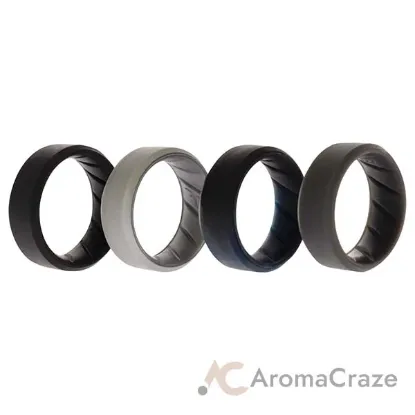 Picture of Silicone Wedding BR 8mm Edge Ring Set - Basic-Black-BlueC by ROQ for Men - 4 x 8 mm Ring