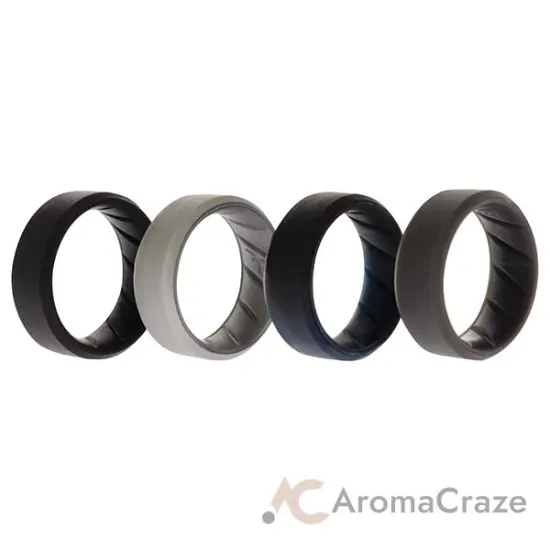 Picture of Silicone Wedding BR 8mm Edge Ring Set - Basic-Black-BlueC by ROQ for Men - 4 x 8 mm Ring