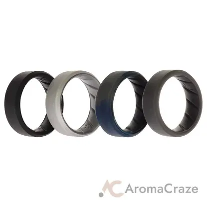 Picture of Silicone Wedding BR 8mm Edge Ring Set - Basic-Black-BlueC by ROQ for Men - 4 x 9 mm Ring