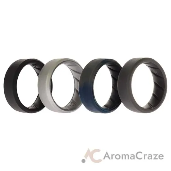 Picture of Silicone Wedding BR 8mm Edge Ring Set - Basic-Black-BlueC by ROQ for Men - 4 x 9 mm Ring