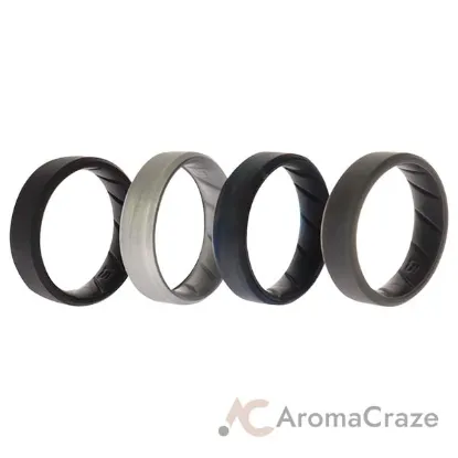 Picture of Silicone Wedding BR 8mm Edge Ring Set - Basic-Black-BlueC by ROQ for Men - 4 x 15 mm Ring