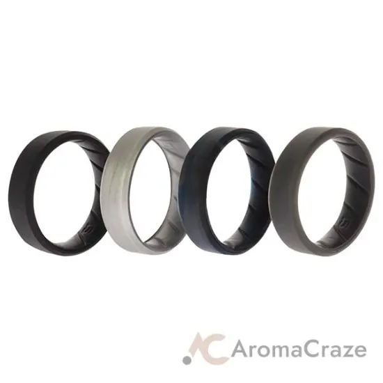 Picture of Silicone Wedding BR 8mm Edge Ring Set - Basic-Black-BlueC by ROQ for Men - 4 x 15 mm Ring